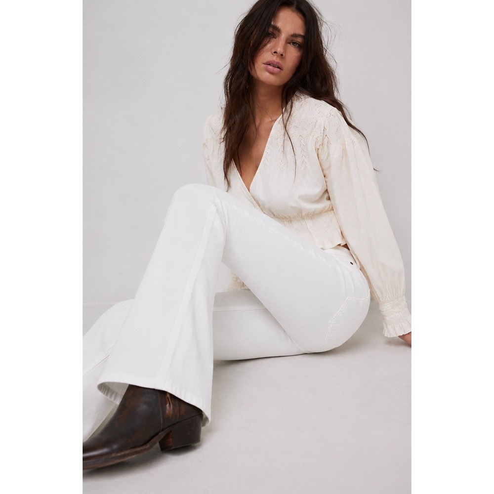 Free People Embroidered Top Fidelity Denim Sunny Day Trousers Ivory Set S/26 NWT